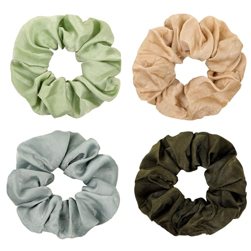 Image of Silk Satin Scrunchies Women Hair Ties - Ivyu Big Scrunchy Ponytail Holder No Crease Hair Bands Soft Elastic No Hurt Your Hair for Vsco Girl Women Gray Dark Green Light Green Beige