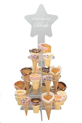 Ice cream cone holder fits 24 Multi-Size Cones - Clear Acrylic waffle cone holder - 3-tier 25.5