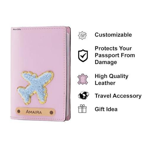 Image of AICA Personalised Name & Embroidery Patch Leather Passport Holder for Men & Women | Gifts for Women| Gift for Man|Passport Cover for Men| Passport Cover for Women (Purple)