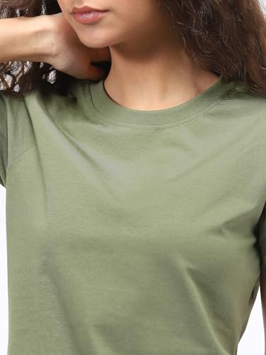 Image of NOBERO 100% Cotton T-Shirts for Women Stylish | Regular Fit | Solid T Shirts for Women 180 GSM Combed Cotton | Crew Neck Half Sleeve