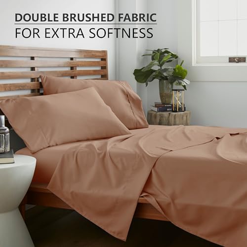 American Home Collection King Size Sheet Set - 16-Inch Deep Pocket - Ultra Soft Microfiber Bed Sheets - Breathable, Wrinkle and Fade Resistant, Easy Care - 4 Piece Set (King, Tan)
