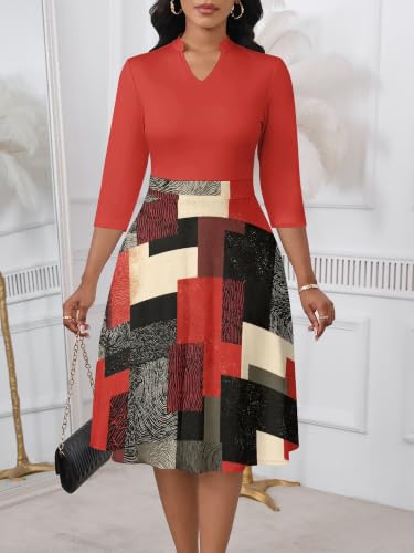 Image of PinkPatty Women's Casual A-line Midi Dresses 3 /4 Sleeve V Neck Fit and Flare Dress with Pockets