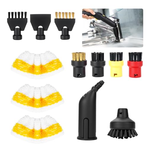 Jellybibo 12 Stück Zubehör Kompatibel mit Kärcher Dampfreiniger, SC1 SC2 SC3 SC4 SC5 Handdüse Ersatzteile Rundbürstenset Düse Fensterabzieher Fugenbürsten Ersatzteile
