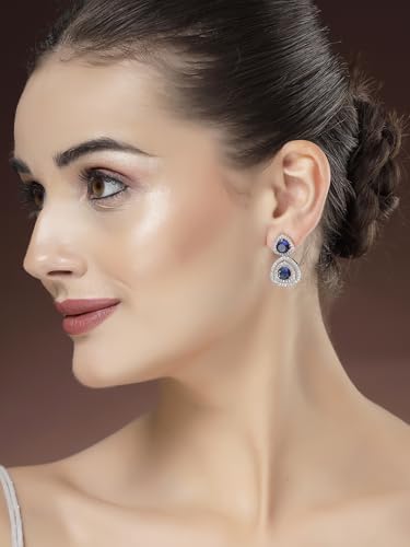 Image of Karatcart Silver Tone Green American Diamond Drop Earrings for Women