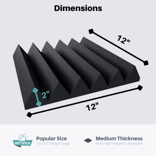 Professional Acoustic Foam Panels - Wedge Style 12X12X2” Tiles - 4 Pack - Studio Foam For Sound Dampening - Soundproofing Foam For Walls And Ceilings (Charcoal Color) #TOP2