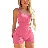  MAHUAOYIXI Combishort Femme Sexy Combinaison Eté Moulante Sans Manches Bodycon Jumpsuit Pour Sport Fitness Yoga Gym (Rose 1, L)