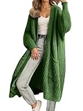 Yegirlzs Gilet Long Femme Cardigan Chic Et Elegant Manche Longue Tricoté Cardigans avec Poches Ouverte Devant Gilet Automne Hiver A Vert M