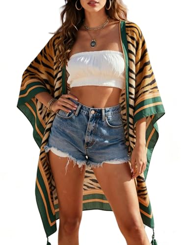 Image of Spicy Sandia Kimonos for Women Floral Beach Cover Up Loose Swimsuit Bathing Suit Coverup Cardigan for Summer Swimwear