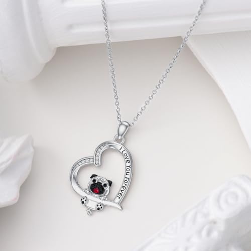 HUKKUN Mops Kette Silber 925 Mops Anhänger Halskette Mops Mops-Schmuck Hunde Mops Geschenke Damen