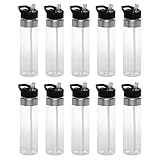 Plastic Water Bottle 24 oz with Inside Straw - BPA Free, Screw-On Cap, Flip Top Nozzle Mechanism - Slim Translucent Body - Eastman Tritan Copolyester - Clear - 10 Pack