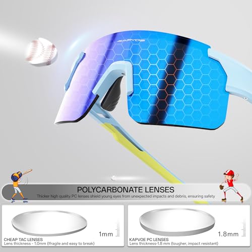KAPVOE Youth Sports Sunglasses Boys Girls Baseball Softball Running Cycling Glasses for Kids Age 6-12 K9035 — view 3