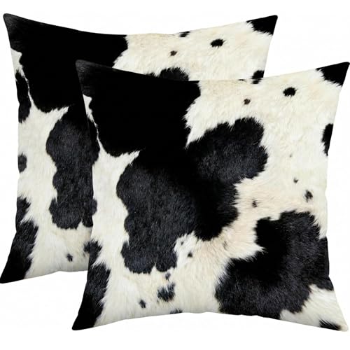 Yobvec Highland Cow Print Pillow Covers 18x18 Inch 2 Sets Western Cowhide Print Decorative Throw Pillows Home Bedroom Couch Decor