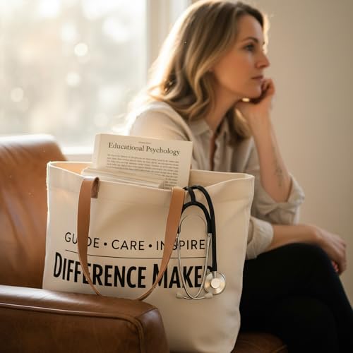 Image of ELEGANTPARK Appreciation Gifts for Women, Difference Maker Canvas Tote Set | Large zip-top tote with interior zip pocket for coworker, employee, volunteer, mentor, office assistant and farewell gifts