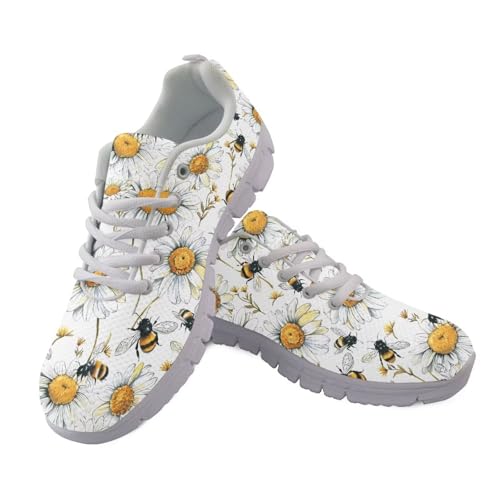 JUDENTIDOS Bee Daisy Shoes for Women Road Running Athletic Walking Tennis Sneakers Beach Shoes