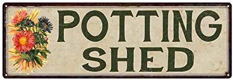 Potting Shed Sign Garden Patio Vintage Vegetable Wall Rustic Decor Vintage Signs She Decorations Moms Tin Wall Art Plaque Plant Gardening Gift 8 x 24 Matte Finish Metal 108240016014