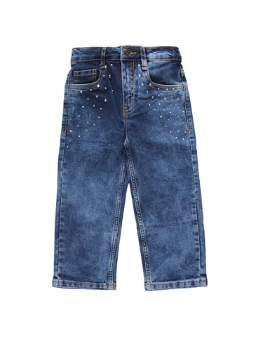 Image of KiddoPanti Girls Solid Waist Elasticated Straight Fit Jeans