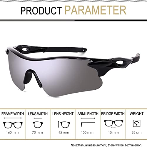 Image of Sports Sunglasses, Full-Coverage UV400 Protection, Hydrophobic Mirrored Lens, Lightweight Shatterproof Design, Mercury, (GREY /MERCURY)