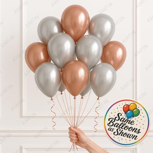 AMFIN (Pack of 20) 10 inch Metallic Chrome Balloons. Birthday, Anniversary Decoration Items - Rose Gold, Silver - Image 2
