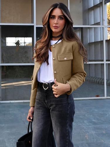 Cicy Bell Womens Cropped Tweed Blazers Jacket Collarless Button Down Business Casual 2025 Fall Outfits Winter Coats3