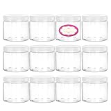 Pack of 24-8 Ounce Empty Plastic Cosmetic Jars – 8 oz Round Clear Slime containers with White Lids and labels - BPA Free - For Kitchen Storage Use, Slime, Beauty Products, Cosmetic, Lotion and more