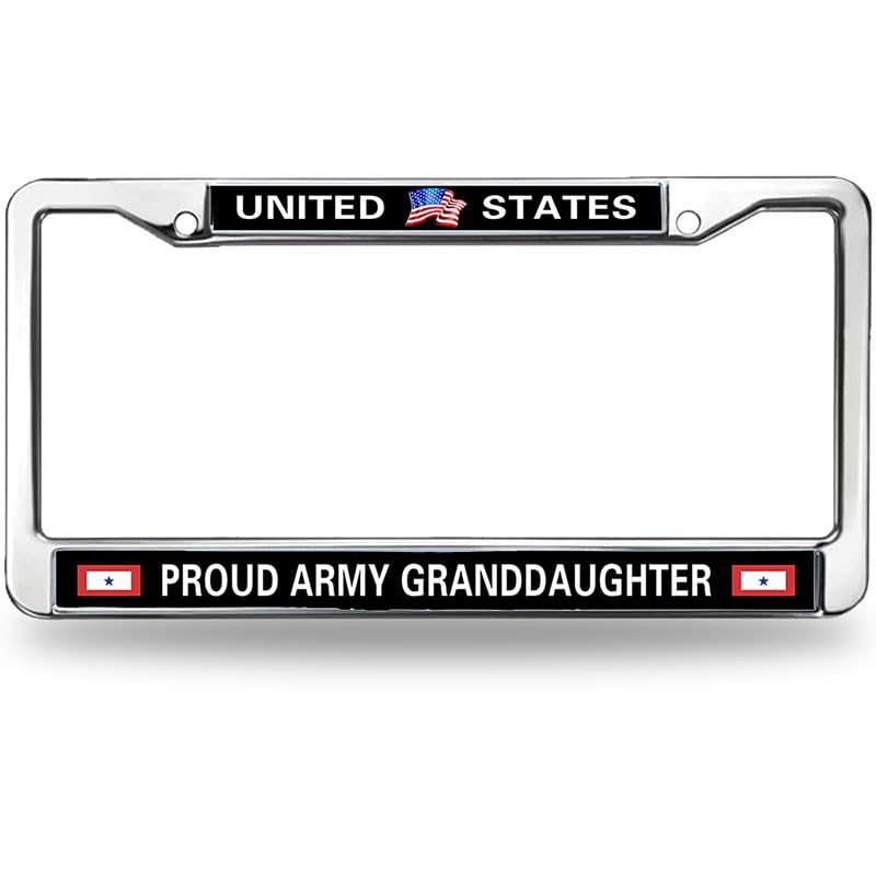 Image of US Army Grand Daughter Black Car Chrome License Plate Frame,Proud US Army Metal Chrome Auto License Plate Cover for Auto Car SUV Trucks