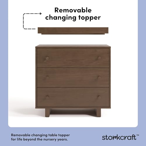 Image of Storkcraft Texas 3 Drawer Chest with Changing Table Topper, Hazelnut