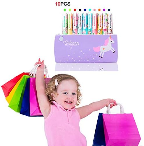 10 Pcs Unicorn Pens with Pencil Case School Gift Stocking Filler for Girls Age 6 7 8 9 10 11 12 Years Old, TOYESS Cute Flamingo Pens Set Ballpoint Writing Smooth Kids Birthday Present, Purple