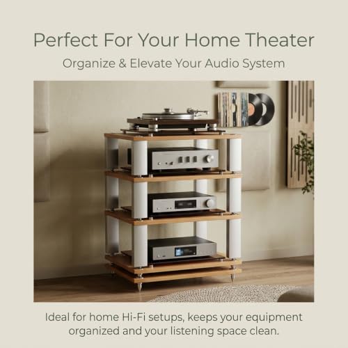 Mueble de audio high-end con cristal templado y baldas de madera 4