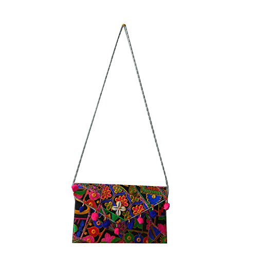 Imagen de Bolso de Mano Flores Conchas India Bordados algodón Multicolor Bolsa Accesorio