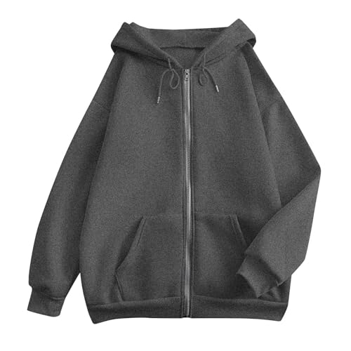 OIOLOYJM Zipper Hoodies for Women Long Sleeve Oversized Sweatshirts Y2k Drawstring Soft Jacket 2025 Fall Fashion with Pockets