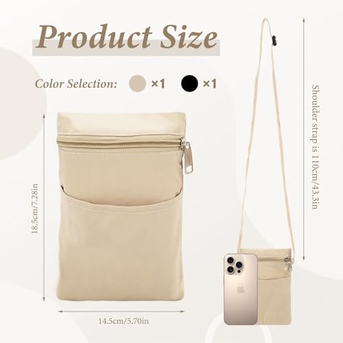 2 Pcs Cell Phone Crossbody Bag, Nylon Small Phone Purse With Adjustable Strap, Ultralight Smartphone Crossbody Bag With Zipper For Women Men (Black, Khaki)2