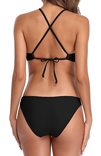 beautyin Womens Floral Striped Halter High Neck Bikini Swimsuit Set Cross Back2