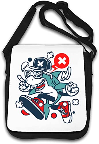 Sac à bandoulière requin rappeur blanc aux finitions soignées et motif imprimé haute définition