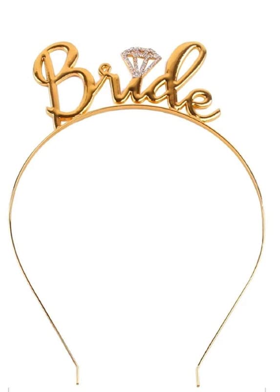 R K Enterprises Gold plated crystal team bride bridesmaid tiara crown princess headband bachelorette party 'bride to be' wedding bridal shower girls night gift for girls (Pack of 1)-Metal, Multi color
