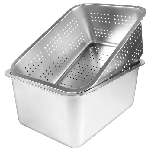 M.J COMFY-LIFE 2-in-1 Washing Up Bowl & Strainer Bowl, Stainless Steel Dish Tub with Colander, for Washing Rice and Draining, Vegetable and Fruit Food Preparation (35.5 * 26.5 * 15.3cm)