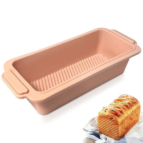 Molde de silicona para pan de pan, 28 x 12 x 6,5 cm, sin BPA, rectangular, de silicona, antiadherente, cierre rápido (rosa)