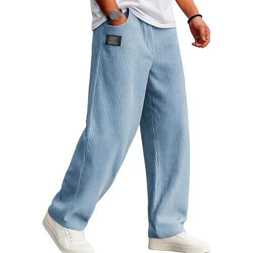 Pacificozy Mens Pants, Pacificozy Men's Fashion Vintage Sports Corduroy Fabric Logo Embroidered Trousers Elastic Waist