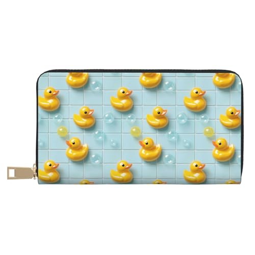 Leather Thin Slim Wallets for Women Men - Fashion Cute Duck Bubbles Print Card Wallet Holder with Zipper