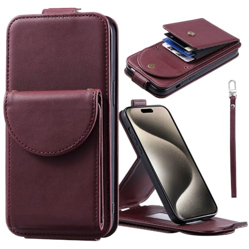 Coque portefeuille iPhone 17 Pro Max cuir rouge vin rabat protection intégrale