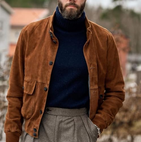 Men's Suit Jacket Vintage Suede Blazer Slim Fit Faux Leather Casual Sports Coat for Wedding Party3