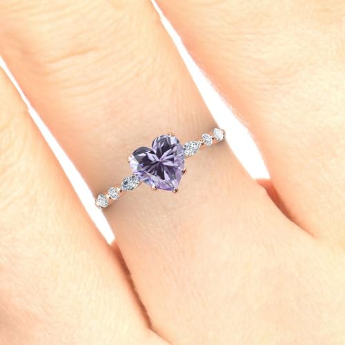 Silver 10K 14K 18K Gold Heart Shaped Gemstone Wedding Rings for Women,2CT Gemstone Engagement Birthstone Rings Wedding Bands Jewelry Gifts For Her Bridal Mothers,Size 4-124