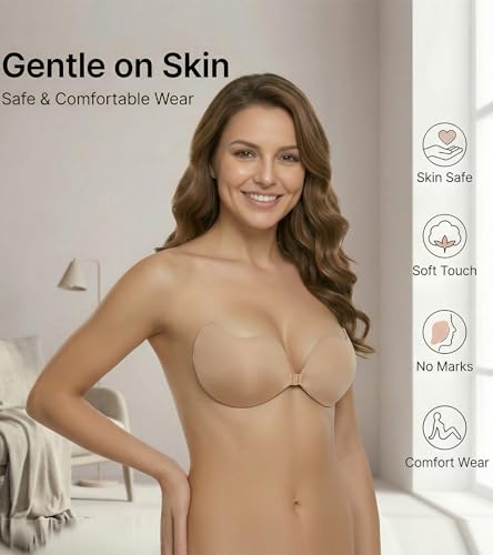 Image of DClub Strapless Sticky Bra Invisible Backless Stick on Bra Push up Lift Bras for Women Dress Reusable Silicone Nipple Covers