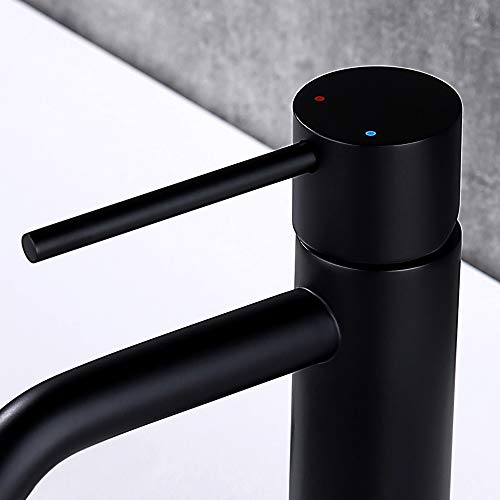 Rubinetto Da Bagno In Ottone Nero Opaco A Foro Singolo Con Scarico Pop-Up E Tubo Di Alimentazione Del Rubinetto, Jxmmp Copper Single Handle Lavabo Rubinetti Miscelatore - 3