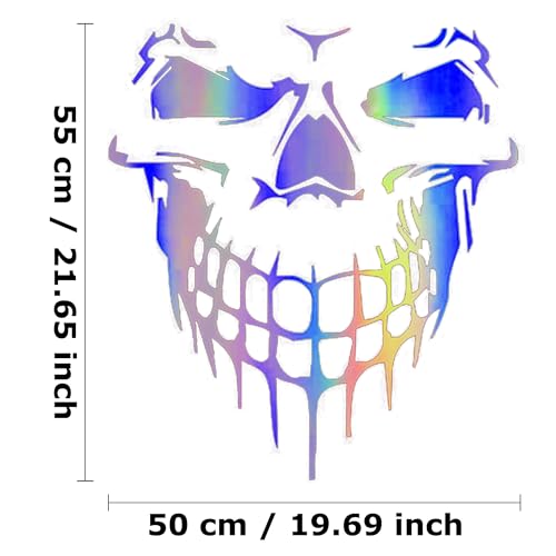 Image of Holographic Laser Skull Graphic Car Hood Sticker Self-Adhesive Vinyl Graphics Decals Scratch Hidden Car Sticker 19.68'' x 21.65'', Colorful