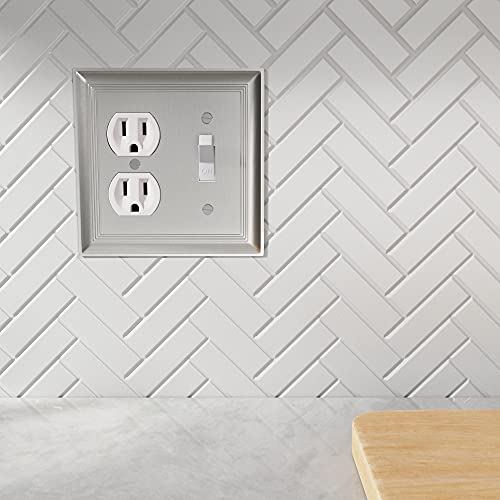 Amazon Basics Decorative 2-Gang Duplex Combination Wall Plate - 2-Pack, Satin Nickel #TOP6