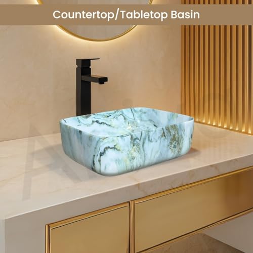 Image of Artiva Ceramic Wash Basin /Tabletop Washbasin For Bathroom,12 inchx16 inch /Small Countetop Bathroom Basin /Table Top Basin For Home,Office,Hotel /Rectangle Glossy Sink (Osian Green,12x16 Inch)