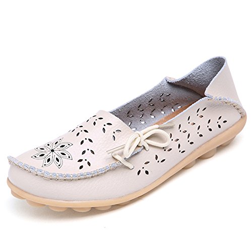 Alicegana Women's Comfortable Shoes Loafer Casual Leather Natural Driving Fashion Flats Breathable Nurse Walking Ladies Slip On Shoes Beige