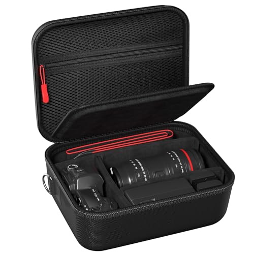 ProCase Hard Shell Camera Case for Canon Rebel T7/EOS R100/R50/DSLR/SLR/Nikon/Sony/Mirrorless Cameras, Soft Padded Digital Camera Travel Bag with 1 Shoulder Strap and 3 Adjustable Dividers -Black