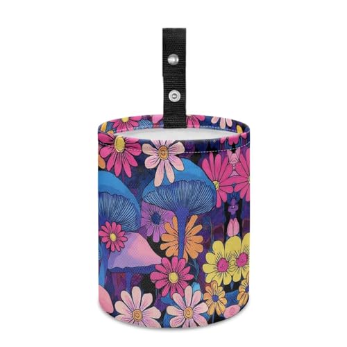 Image of Pensura Car Garbage Can Adjustable Floral Mushroom Mini Trash Can for Cars Collapsible Trash Container Bag for Car Accessories, Cars SUVs and Trucks Backseat Headrest