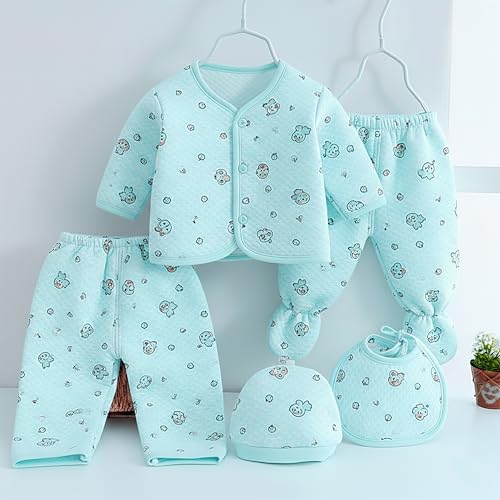 Image of Presents New Born Baby Winter Wear Printed Baby Clothes 5Pcs Sets 100% Cotton Boys Girls Unisex Baby Cotton /Winter or Flannel Suit Infant Clothes